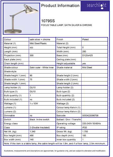 Vignette 3 produit Ref : 1079SS | FOCUS TABLE LAMP, SATIN SILVER & CHROME