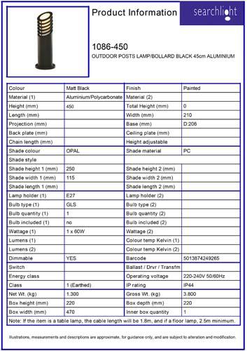 Vignette 3 produit Ref : 1086-450 | OUTDOOR borneS LAMP/Borne NOIR 45cm ALUM