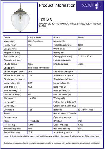 Vignette 3 produit Ref : 1091AB | MOSCOW 1LT Suspension, Laiton antique, v