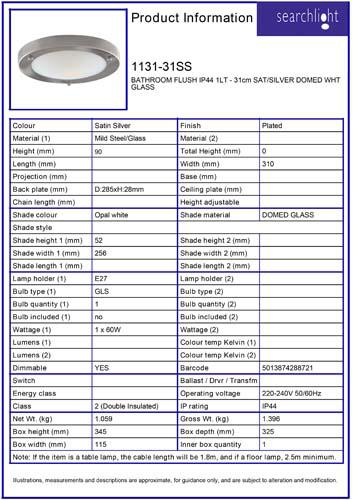 Vignette 3 produit Ref : 1131-31SS | DUBLIN BATHROOM Plafonnier IP44 1LT - 31