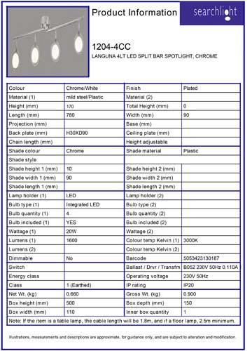Vignette 3 produit Ref : 1204-4CC | LANGUNA 4LT LED SPLIT BAR Spot, CHROME