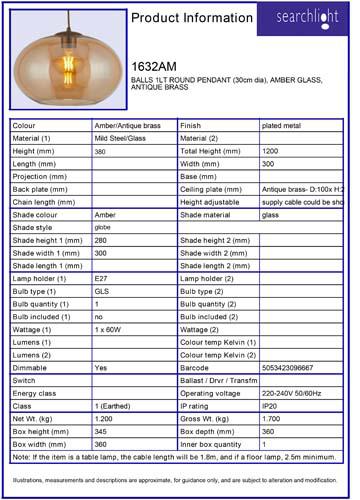 Vignette 3 produit Ref : 1632AM | BALLS 1LT ROUND Suspension (30cm dia), V