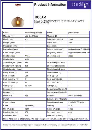 Vignette 3 produit Ref : 1635AM | BALLS 1LT ROUND Suspension (35cm dia), V