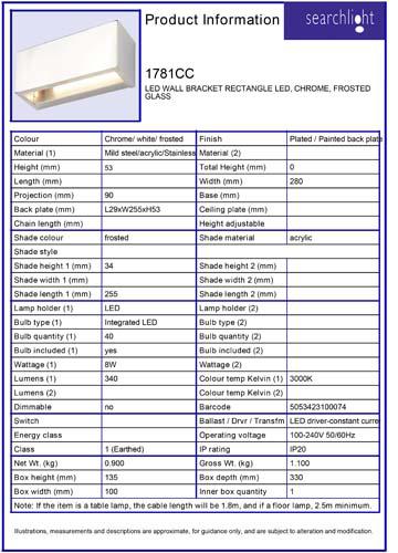 Vignette 3 produit Ref : 1781CC | LED APPLIQUE SUPPORT MURALE RECTANGLE LE