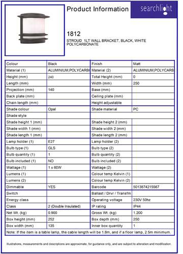 Vignette 3 produit Ref : 1812 | STROUD  1LT APPLIQUE SUPPORT MURALE, NOI
