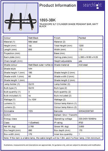 Vignette 3 produit Ref : 1893-3BK | TELESCOPE 3LT ABATJOUR CYLINDRE Suspensi