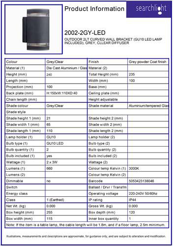 Vignette 3 produit Ref : 2002-2GY-LED | OUTDOOR 2LT CURVED APPLIQUE SUPPORT MURA