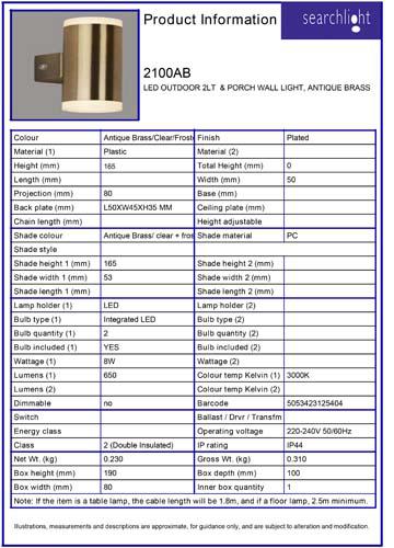 Vignette 3 produit Ref : 2100AB | EXTERIEUR LED 2LT  & PORCH Applique, Lai