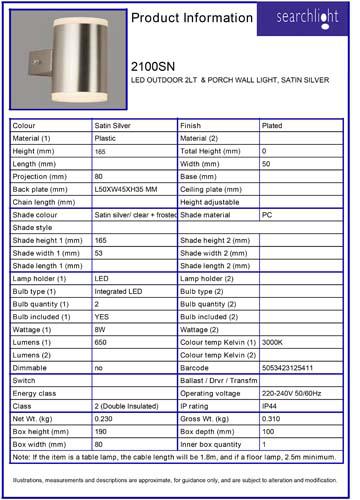Vignette 3 produit Ref : 2100SN | EXTERIEUR LED 2LT  & PORCH Applique, SAT