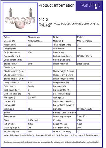 Vignette 3 produit Ref : 212-2 | HALE - 2 LIGHT WALL BRACKET, CHROME, CLE