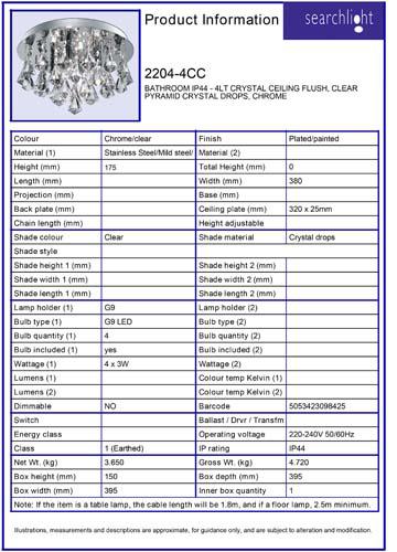 Vignette 3 produit Ref : 2204-4CC | HANNA BATHROOM IP44 - 4LT CRYSTAL CEILIN