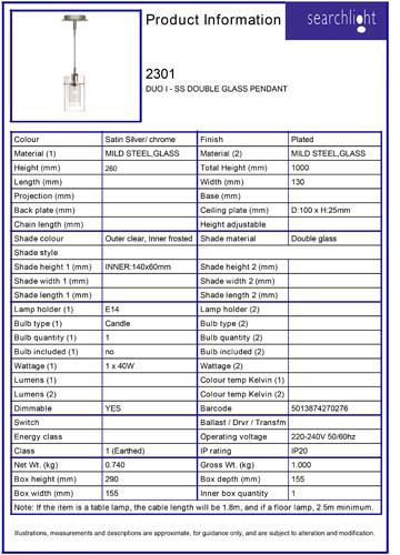 Vignette 3 produit Ref : 2301 | DUO I - SS DOUBLE Verre Suspension