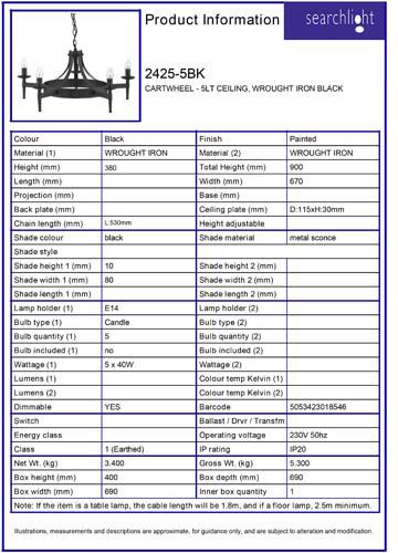 Vignette 3 produit Ref : 2425-5BK | CARTWHEEL II - 5LT CEILING, WROUGHT IRON