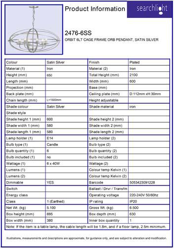 Vignette 3 produit Ref : 2476-6SS | ORBIT 6LT CAGE FRAME ORB Suspension, SAT