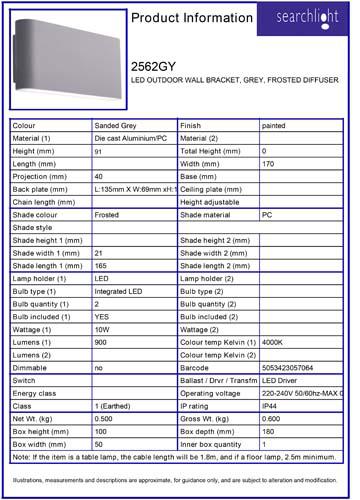 Vignette 3 produit Ref : 2562GY | EXTERIEUR LED APPLIQUE SUPPORT MURALE, G