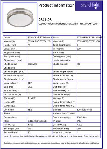 Vignette 3 produit Ref : 2641-28 | EXTERIEUR LED & PORCH 2LT Argent IP44 DI