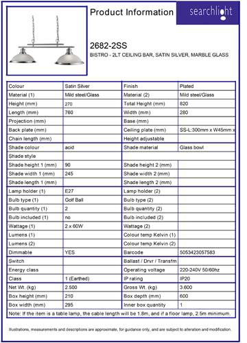 Vignette 3 produit Ref : 2682-2SS | BISTRO - 2LT CEILING BAR, SATIN SILVER,