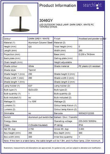Vignette 3 produit Ref : 3046GY | LED OUTDOOR TABLE LAMP, DARK GREY, WHITE