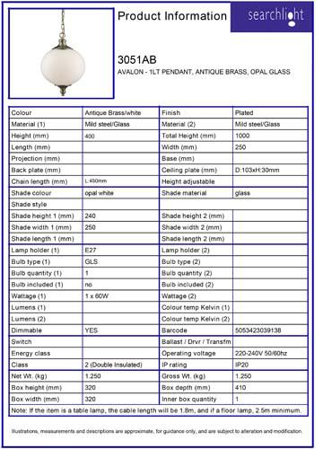 Vignette 3 produit Ref : 3051AB | VULCAN - 1LT Suspension, Laiton antique,