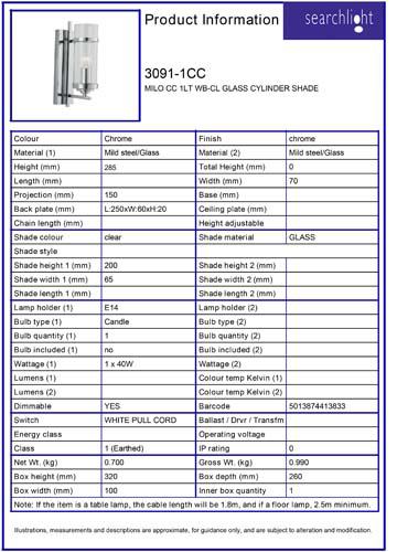 Vignette 3 produit Ref : 3091-1CC | MILO CC 1LT WB-CL Verre ABATJOUR CYLINDR