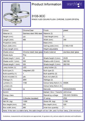 Vignette 3 produit Ref : 3133-3CC | RINGS 3 LED CEILING Plafonnier, CHROME,
