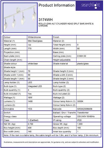 Vignette 3 produit Ref : 3174WH | ROLLO (DIM) 4LT CYLINDER HEAD SPLIT BAR,