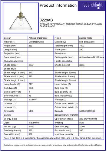 Vignette 3 produit Ref : 3228AB | PYRAMID 1LT Suspension, Laiton antique,