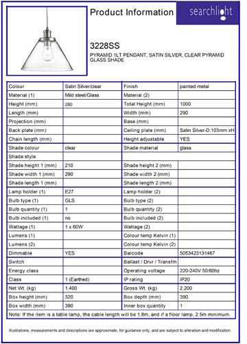 Vignette 3 produit Ref : 3228SS | PYRAMID 1LT Suspension, SATIN Argent, Cl