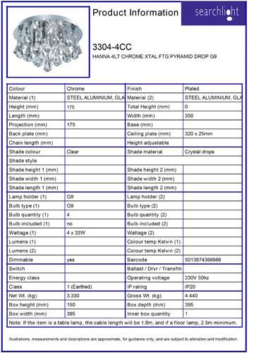 Vignette 3 produit Ref : 3304-4CC | HANNA 4LT CHROME XTAL FTG PYRAMID DROP G