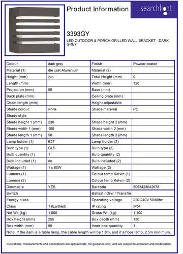 Vignette 3 produit Ref : 3393GY | EXTERIEUR LED & PORCH GRILLED APPLIQUE S