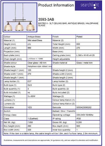 Vignette 3 produit Ref : 3593-3AB | BISTRO II - 3LT CEILING BAR, Laiton anti