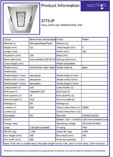 Vignette 3 produit Ref : 3773-IP | PORTLET Applique LED, MIRROR EDGE, IP44