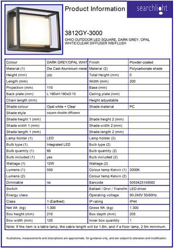 Vignette 3 produit Ref : 3812GY-3000 | OHIO OUTDOOR LED SQUARE, DARK GREY, OPAL