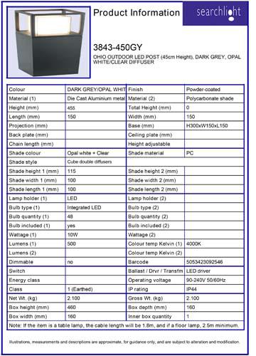 Vignette 3 produit Ref : 3843-450GY | OHIO OUTDOOR LED POST (45cm Height), DAR