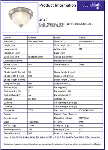 Vignette 3 produit Ref : 4042 | AMERICAN DINER - 2LT IP44 CEILING Plafon
