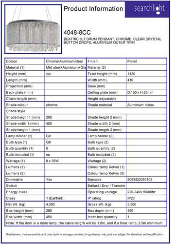 Vignette 3 produit Ref : 4048-8CC | ELISE II 8LT DRUM Suspension, CHROME, Cr