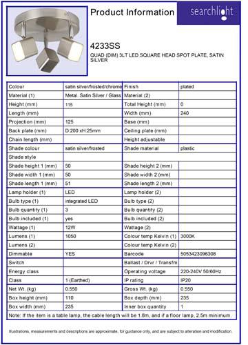 Vignette 3 produit Ref : 4233SS | QUAD (DIM) 3LT LED SQUARE HEAD SPOT PLAT