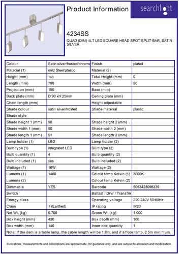 Vignette 3 produit Ref : 4234SS | QUAD (DIM) 4LT LED SQUARE HEAD SPOT SPLI