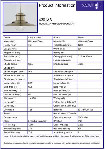 Vignette 3 produit Ref : 4301AB | FISHERMAN ANT/Laiton Suspension