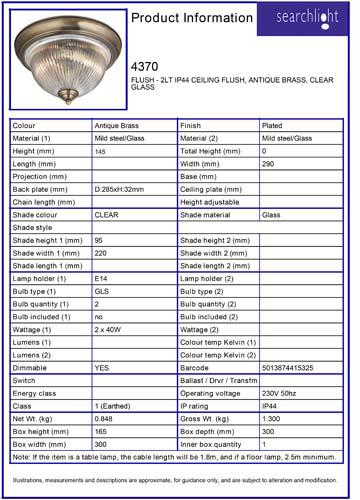 Vignette 3 produit Ref : 4370 | AMERICAN DINER - 2LT IP44 CEILING Plafon