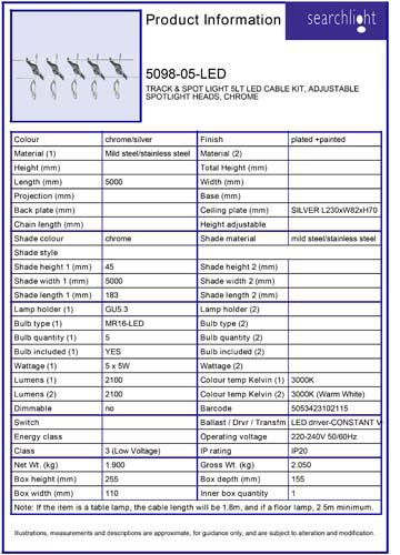 Vignette 3 produit Ref : 5098-05-LED | TRACK & SPOT LIGHT 5LT LED CABLE KIT, AD