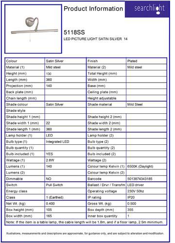 Vignette 3 produit Ref : 5118SS | LED PICTURE LIGHT SATIN Argent  14