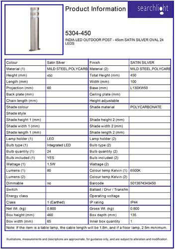 Vignette 3 produit Ref : 5304-450 | INDIA EXTERIEUR LED borne - 45cm SATIN A