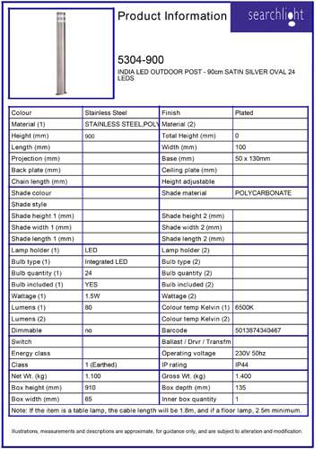 Vignette 3 produit Ref : 5304-900 | INDIA EXTERIEUR LED borne - 90cm SATIN A