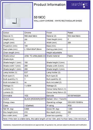 Vignette 3 produit Ref : 5519CC | HOTEL Applique CHROME - Blanc RECTANGULA