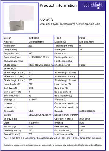 Vignette 3 produit Ref : 5519SS | HOTEL Applique SATIN Argent-Blanc RECTAN