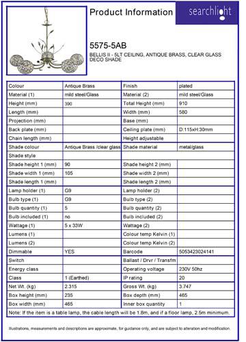 Vignette 3 produit Ref : 5575-5AB | BELLIS II - 5LT CEILING, Laiton antique,