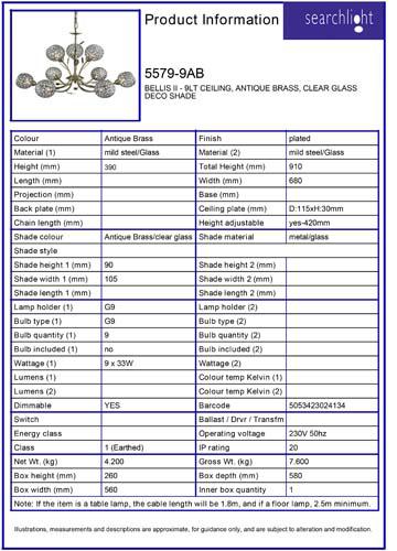 Vignette 3 produit Ref : 5579-9AB | BELLIS II - 9LT CEILING, Laiton antique,
