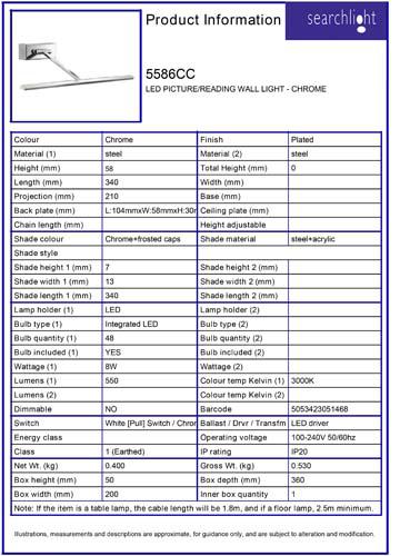Vignette 3 produit Ref : 5586CC | CADIZ LED PICTURE/READING Applique - CHR