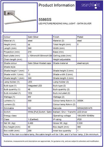 Vignette 3 produit Ref : 5586SS | CADIZ LED PICTURE/READING Applique - SAT